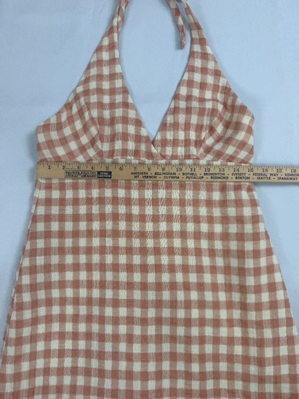 Rust Brown Gingham Halter Mini Dress Cottagecore - Picture 2 of 7